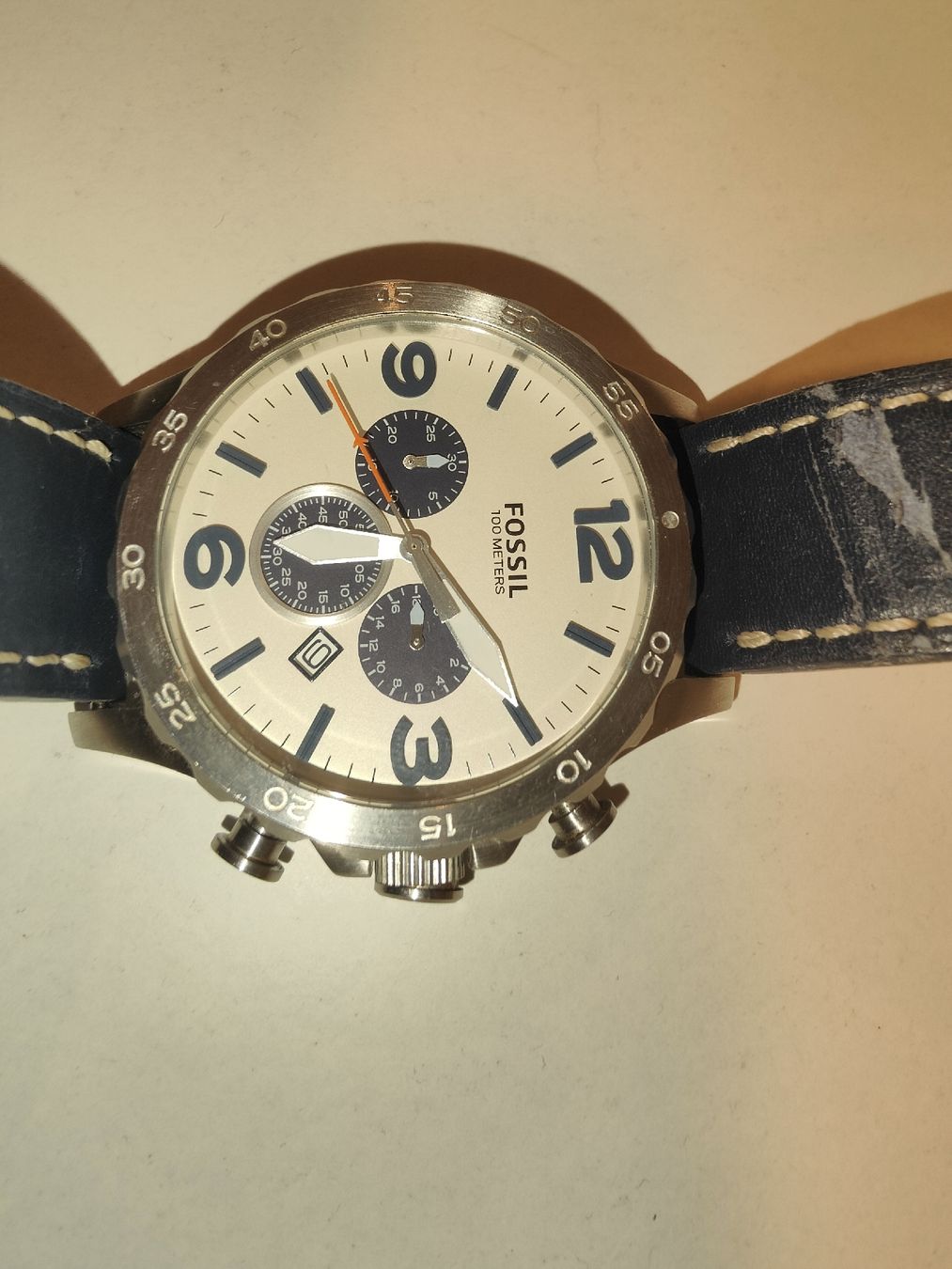 Fossil Nate Chronograph Herrenuhr (Modell JR1480) Blau/Weiss (Gebraucht ...