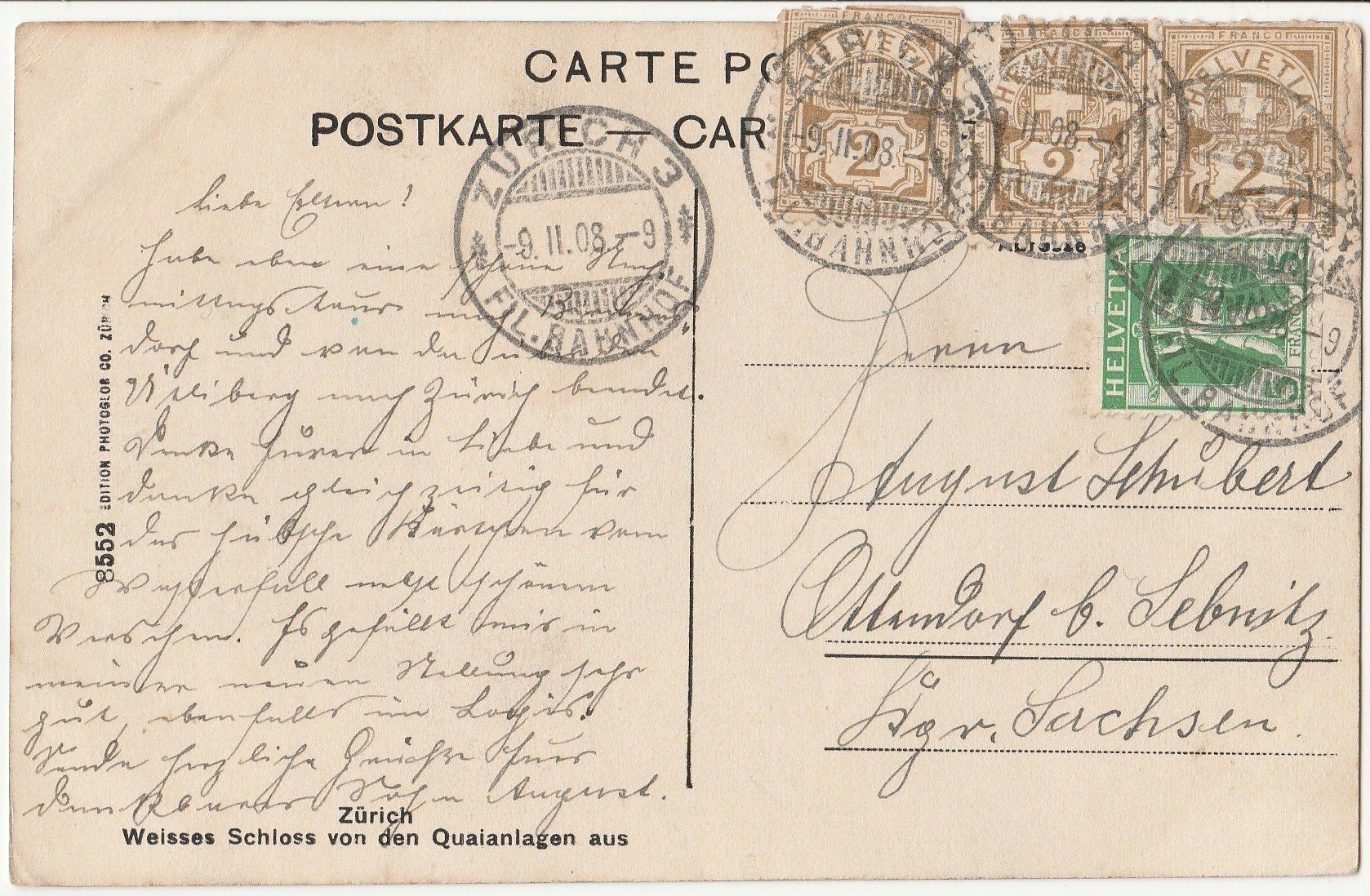Cartoline postali: Zürich -  5 alte Ansichtskarten   (1906 -1917) – Usato da Fällanden venduto da Blausegelfliege 3