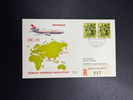 Swissair Erstflugbrief Zürich-Bombay 1974