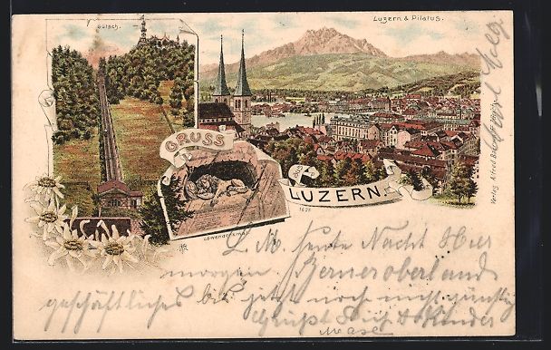 Cartoline postali: Litho Luzern, Stadtausblick und Bergbahn – Usato da Berlin venduto da bartko-reher