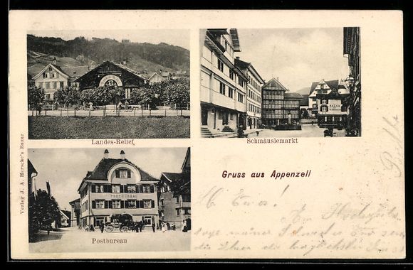 Cartoline postali: Appenzell, Schmäuslemarkt, Postbureau,  – Usato da Berlin venduto da bartko-reher