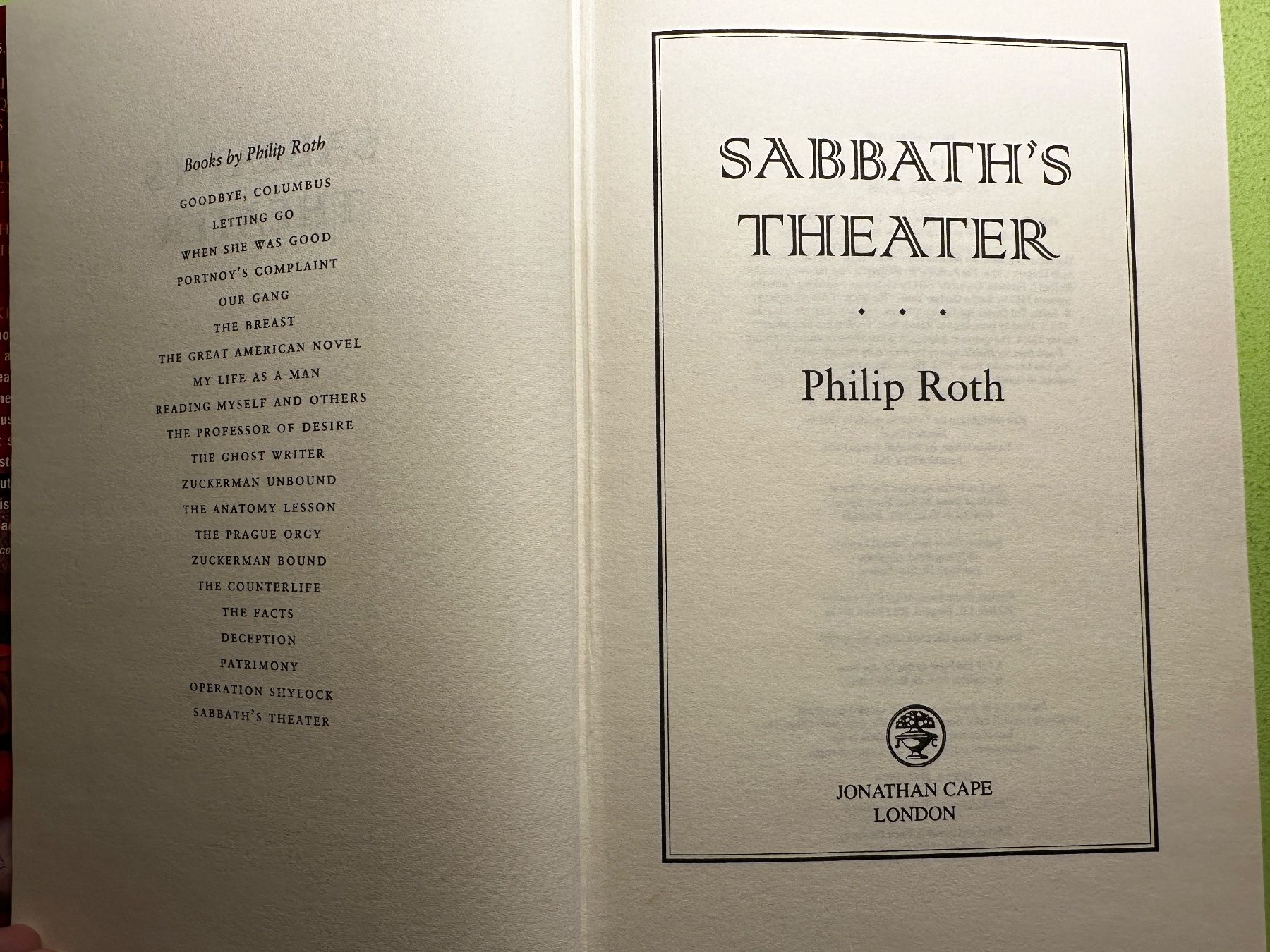 Libri: Philip Roth: Sabbath's Theater. – Usato da Zürich venduto da allp 2