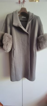 Charlott Strickjacke grau Echtfell Grösse M Made in Italy