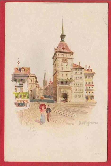 Cartoline postali: BERN, KÄFIGTURM, LITHO – Usato da Grüningen venduto da Kartenlaube