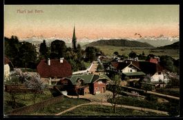 AK Muri bei Bern, Ortsansicht mit Kirche und Alpen
