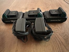 GARDENLINE - 3 Batterie Lithium 3,0Ah + 2 Batterie-Ladegerät
