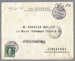 1884, SBK 67A 0 AMBULANT 30 X 84, BRIEF NACH SINGAPUR! RR!