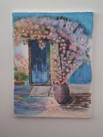 Original Acrylbild – Rosen an der blauen Tür 