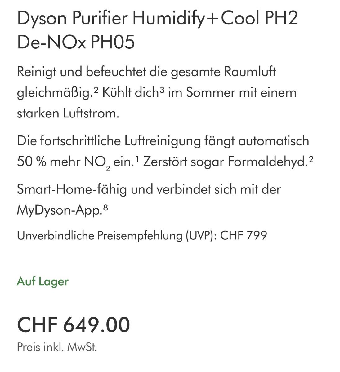 Dyson Purificatori d'aria: Dyson Purifier Humidify+Cool PH2 De-NOx PH05 Luftreiniger – Nuovo e nell'imballaggio originale da Eschenbach LU venduto da Mauz77 3