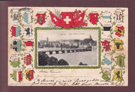 BASEL - Alte Rheinbrücke - Kantone - 1904 Präge // Falte //