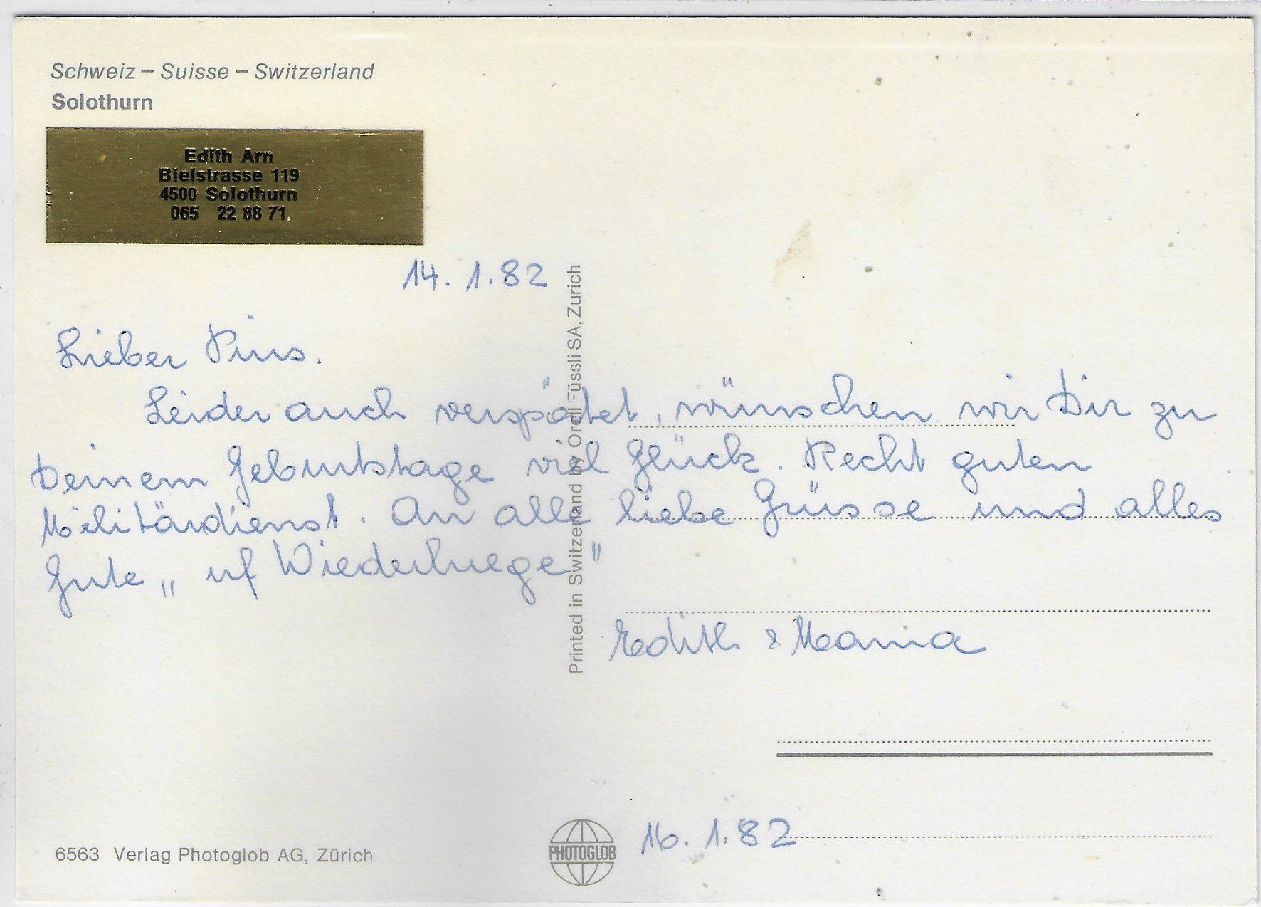 Cartoline postali: Solothurn - Partie an der Aare – Usato da Ettingen venduto da Kartenplanet 1