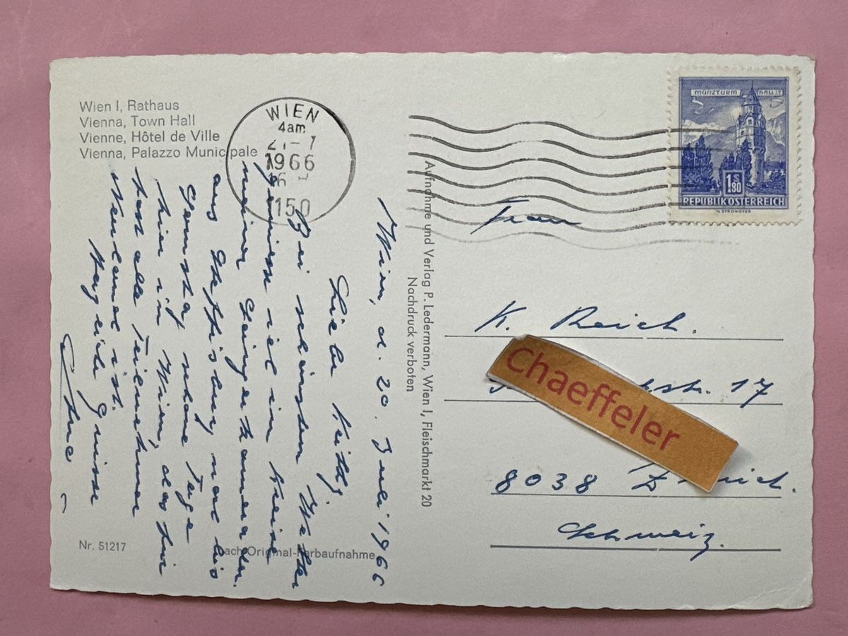 Ansichtskarten: 1966 Wien I, Rathaus  – Gebraucht aus Zürich von Chaeffeler 1