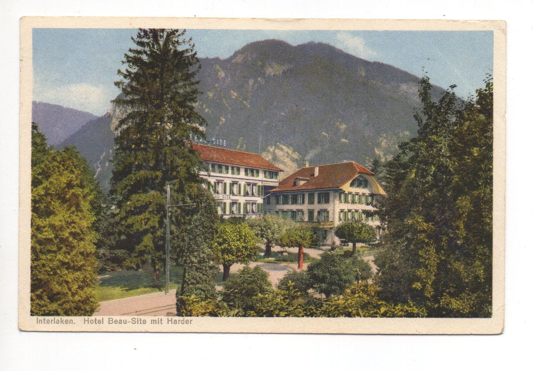 Cartoline postali: INTERLAKEN Hotel Beau-Site mit Harder – Usato da Jona venduto da philajona