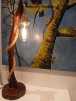 Retro Dekolampe dimmbar, Holz mit Kordel
