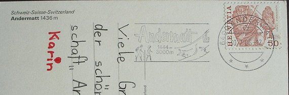 Cartoline postali: 4-Bild-AK ANDERMATT mit Luftseilbahn – Usato da Jona venduto da philajona 1