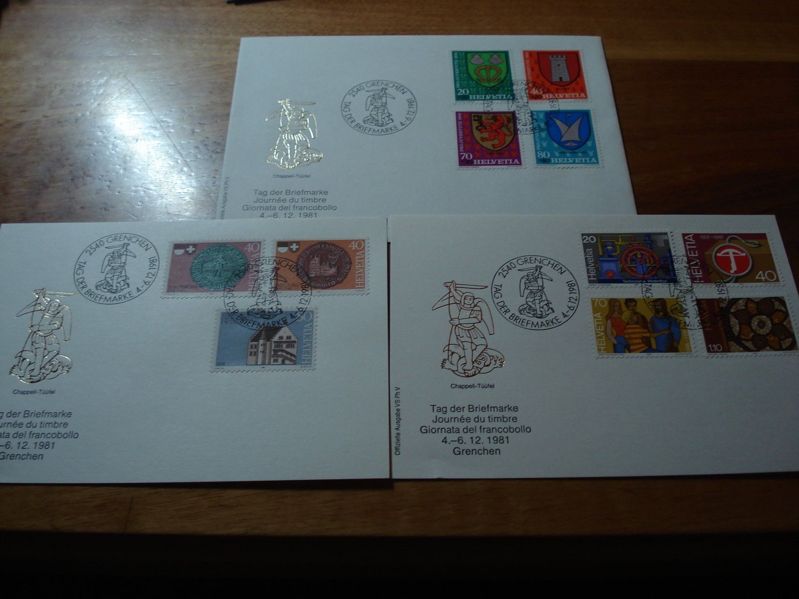 Alle Briefmarken: 2 Karten + Brief Tag der Briefmarke 1981 Grenchen – Gebraucht aus Niederwil AG von morostahu