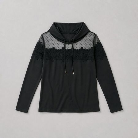 chicer Hoodie Schwarz mit Cut-Out und Spitze Gr. M (L) neuw.