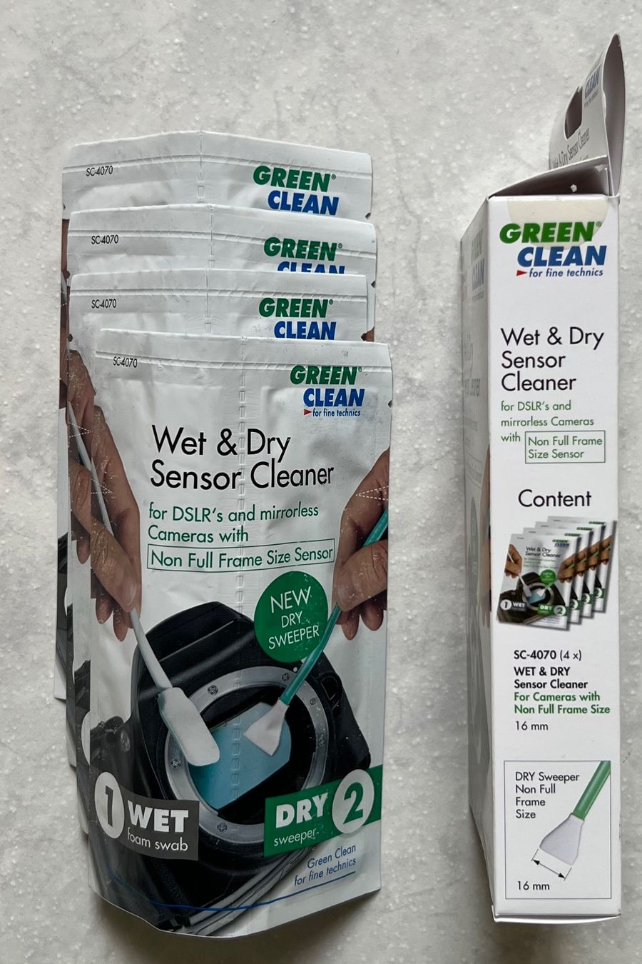 Fotocamera: Green Clean Wet & Dry Sensor Cleaner - APS-C+MFT 4Stk. – Nuovo e nell'imballaggio originale da Münsingen venduto da Omasaki 2