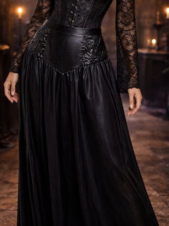 Eleganter Maxirock Schwarz gothik L 42 Party Dracula 🌿