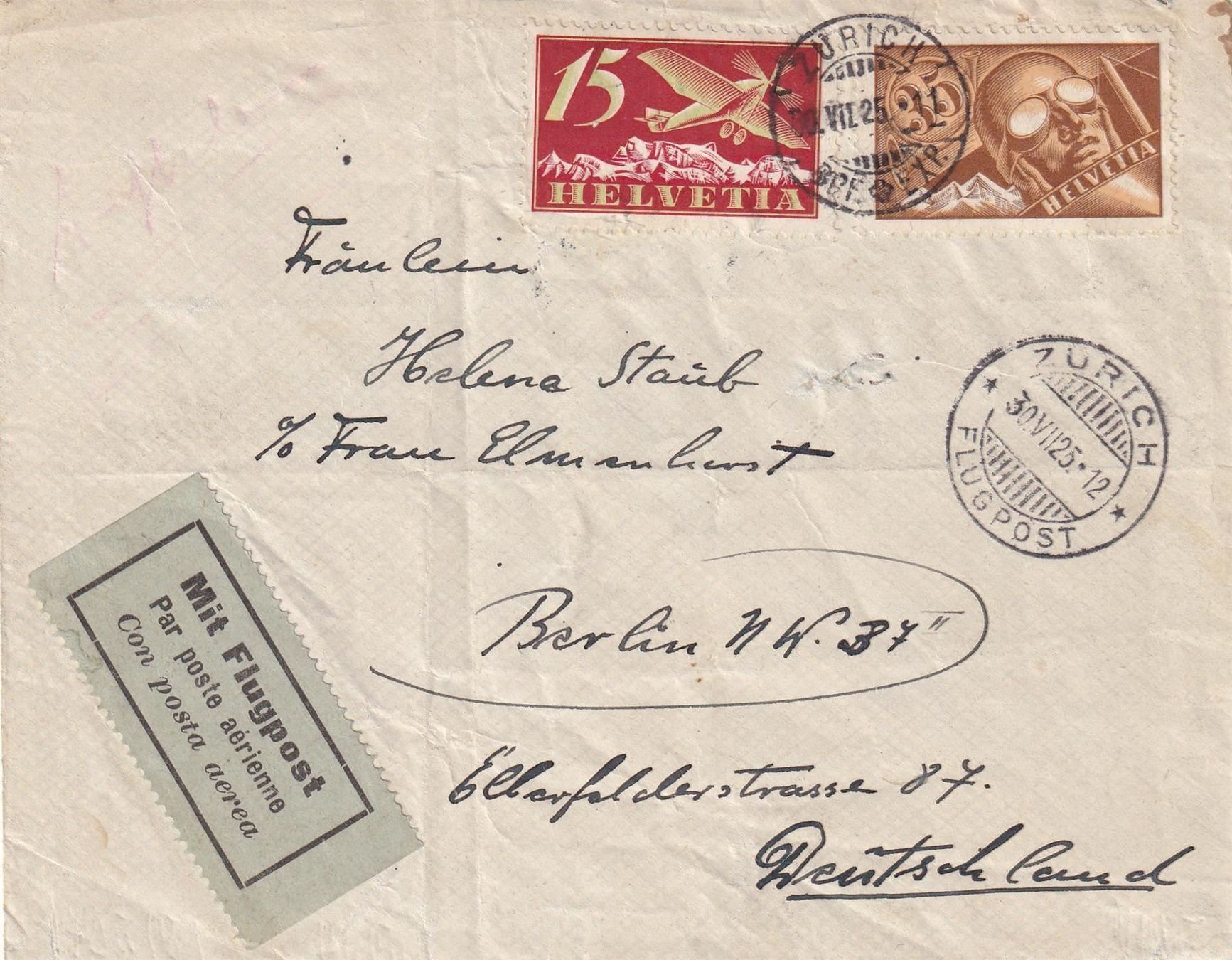 Tutti i francobolli: Luftpost Zürich - Berlin 1925 – Usato da Baar venduto da Asmara111