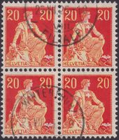 1908 Nr.108 (H.+Schwert) Viererblock von WINTERTHUR. K:300.-