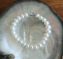 Süsswasserperle Armband, weiss, 9x7mm