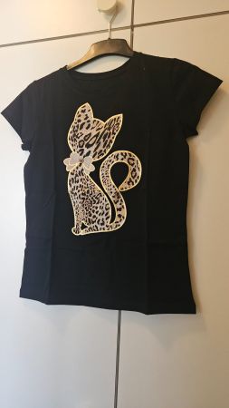 T-shirt nera gatto misto cotone tg.S/M