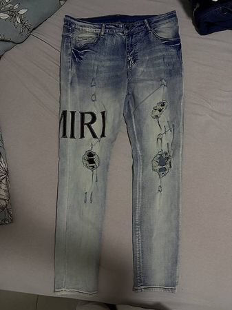 Jeans Denim Stile Amiri Strappati con Scritta  Taglia L