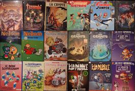 18 BDs: Les Schtroumpfs, Kid Paddle, Nelson, Spirou, etc
