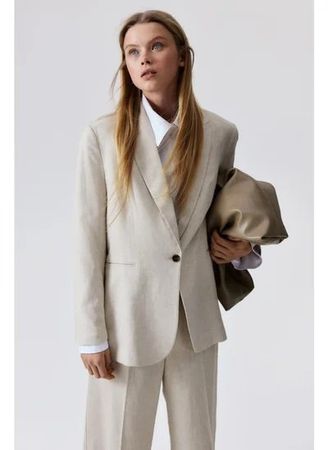 H&M Leinen Mix Blazer Jacke Gr L oversize beige