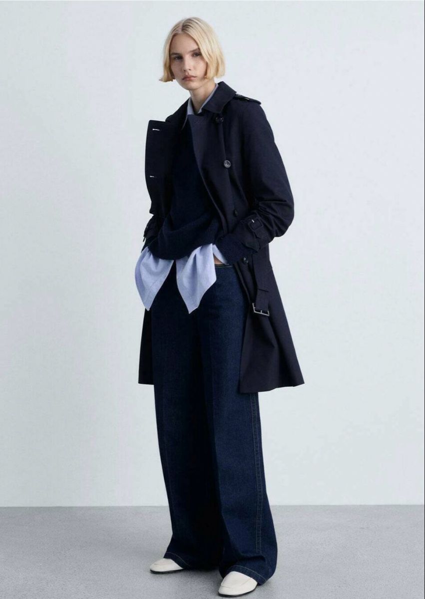 Mango Cappotti: Mango Damen Trenchcoat, dunkelblau, Grösse M – Usato da Birr venduto da savasdee 4