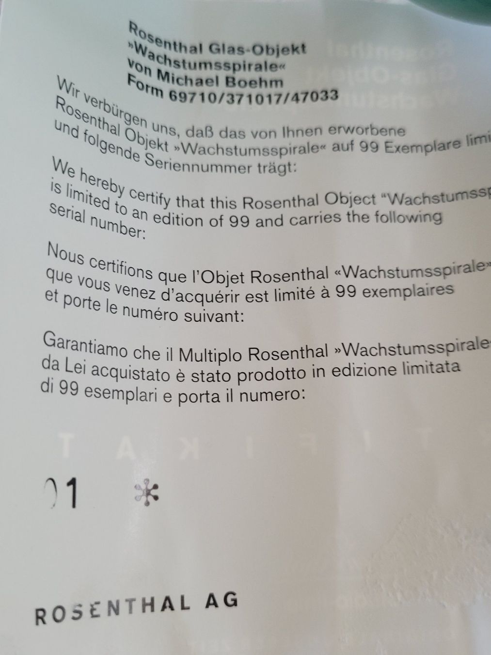 Rosenthal Vasi & Recipienti: Glasvase Rosenthal Wachstumsspirale – Nuovo (secondo la descrizione) da Zürich venduto da Engel620 3