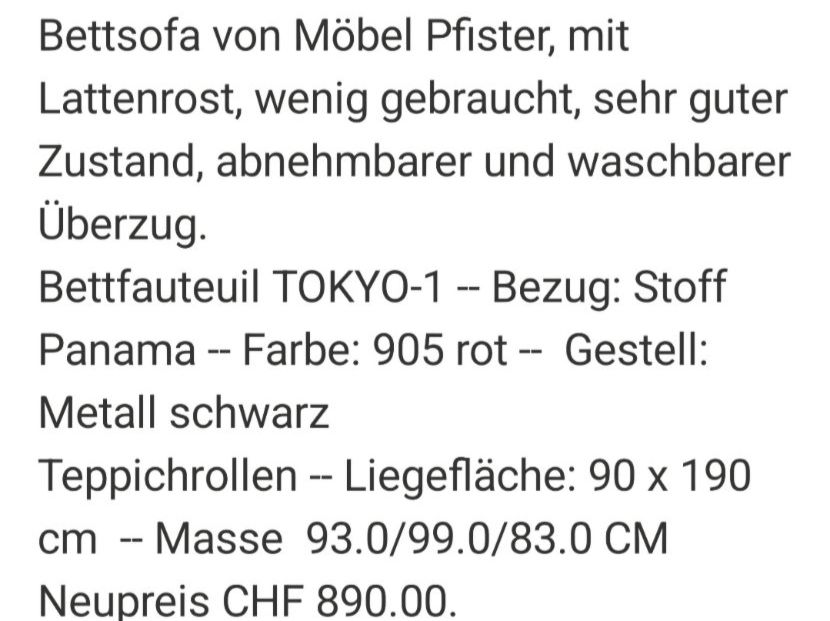 Pfister Sofas: Rotes Bettsofa / Liegesofa - Top Zustand! – Gebraucht aus Zürich von Drago670 6