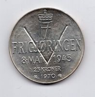 (1201) Norwegen, 25 Kronen, 1945-1970, stgl, Silber
