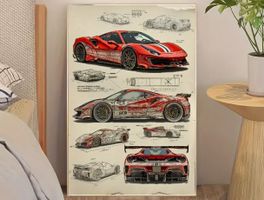 Red FERRARI Poster Leinwandbild 40x60cm NEU (Rahmenlos)