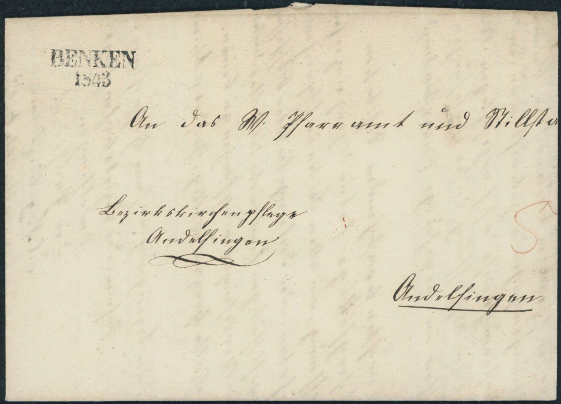 Alle Briefmarken: ZH Benken 1843 - Stabstempel - Brief – Gebraucht aus Schindellegi von leecollect