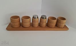 Vintage 7-teiliges Eierbecher Set aus Holz