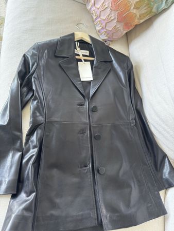 Nour Hammour Leather Blazer Jacket Size 36 Black SS Perfect 