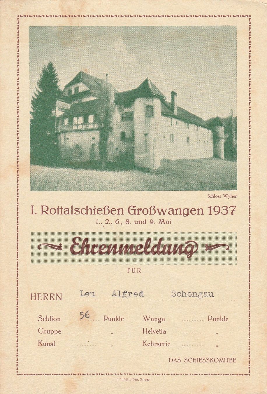 Documenti: Ehrenmeldung Grosswangen 1937 – Usato da Crémines venduto da clifden92