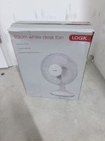 Desk fan Logik 23cm white 2 speed settings acceptable