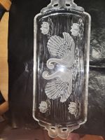 Kuchenschale Glas Schwäne Lotosblume vintage 39cm