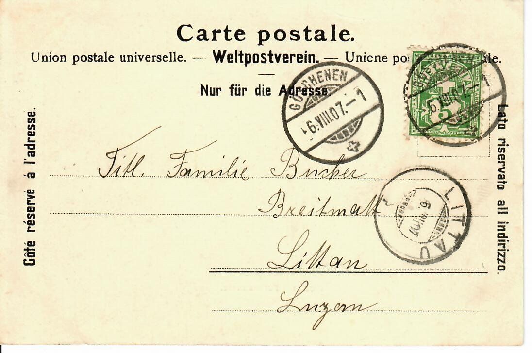 Cartoline postali: Realp 1907 – Usato da Hochdorf venduto da Ziegel-16 1