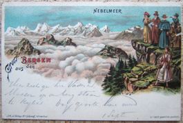 SCHLUMPF LITHO GRUSS AUS DEN BERGEN 1899