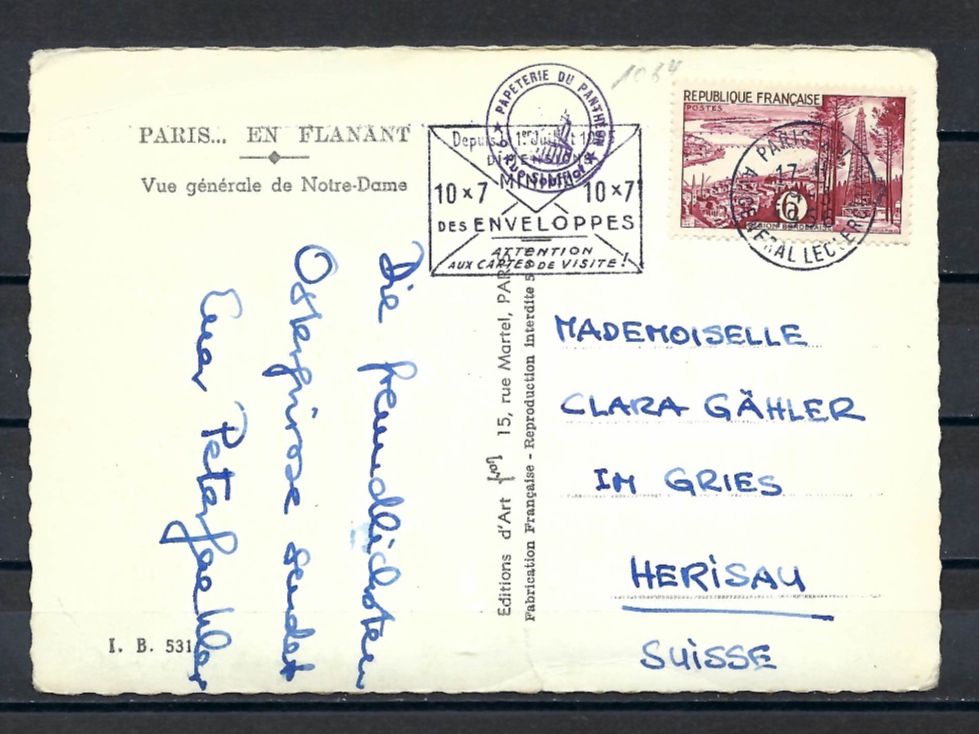Cartoline postali: Postkarte Paris - Notre-Dame - 1956 – Usato da Bronschhofen venduto da Imsr 1