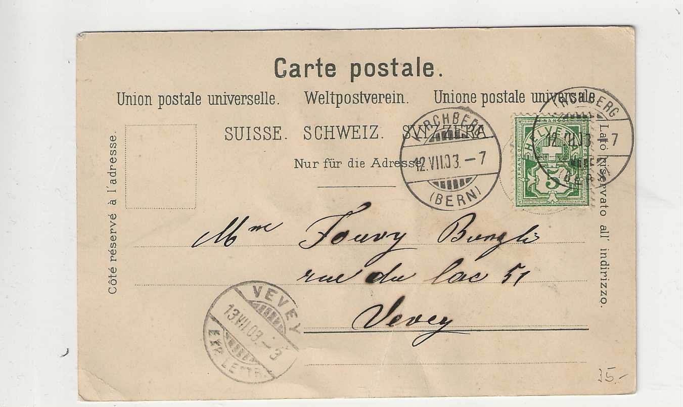 Cartoline postali: Kirchberg,  Litho, 1903 – Usato da Spiez venduto da Niesen20 1