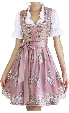 Damen Dirndl Kleid kurz rosa mit Stickerei gebraucht