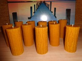 Lot de 4 bougies artisanales en cire d'abeille, Effet Écorce