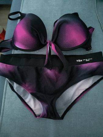 Sommer Bikini Set, Gr. 40, Lila-Schwarz Batik Muster