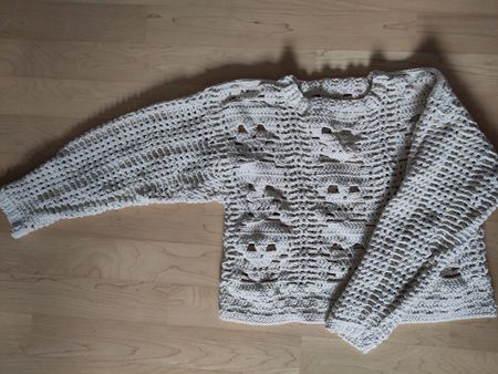 Totenkopf, Strickpullover, weiss, handgemacht, in Grösse S