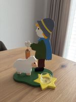 Handgefertigter Holzfigur Hirte mit Schaf Kerzenhalter